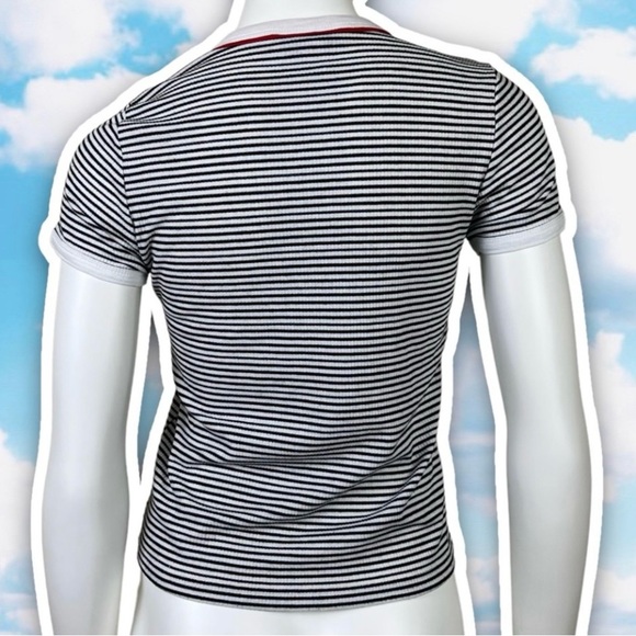 ❤️ TOPSHOP Striped Ribbed Baby Ringer Tee Basic Neutral Goth 90s Y2K Ska Petite - Picture 7 of 9